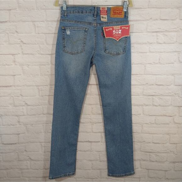O Levi's 502 Camo Distressed Regular Taper Blue Denim Jeans NWT 16 Reg 28x28 - Picture 7 of 11